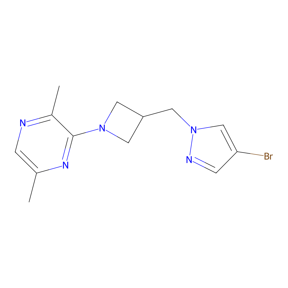 3-{3-[(4-bromo-1H-pyrazol-1-yl)methyl]azetidin-1-yl}-2,5-dimethylpyrazine molecular structure, CAS 2877675-11-9