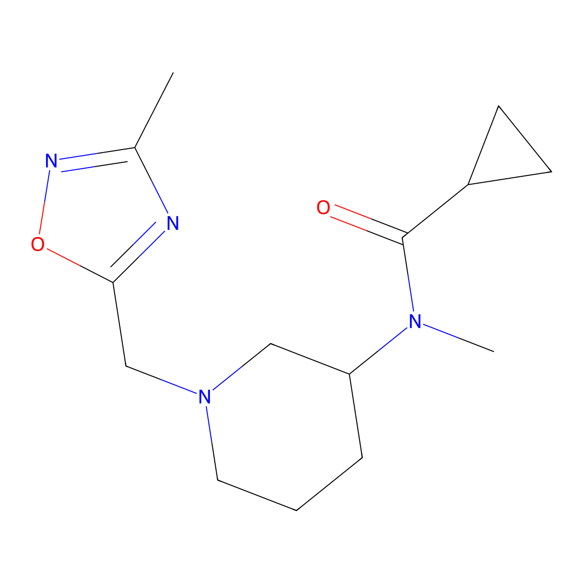 N-methyl-N-{1-[(3-methyl-1,2,4-oxadiazol-5-yl)methyl]piperidin-3-yl}cyclopropanecarboxamide molecular structure, CAS 2877675-12-0