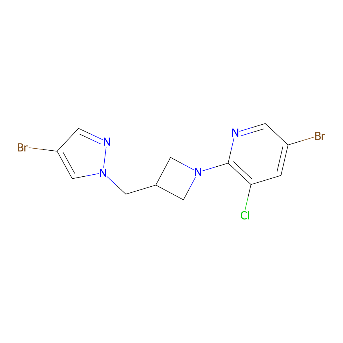 5-bromo-2-{3-[(4-bromo-1H-pyrazol-1-yl)methyl]azetidin-1-yl}-3-chloropyridine molecular structure, CAS 2877675-13-1