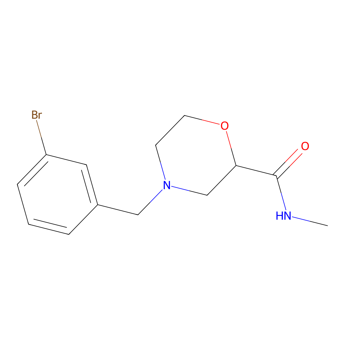 4-[(3-bromophenyl)methyl]-N-methylmorpholine-2-carboxamide molecular structure, CAS 2877675-15-3