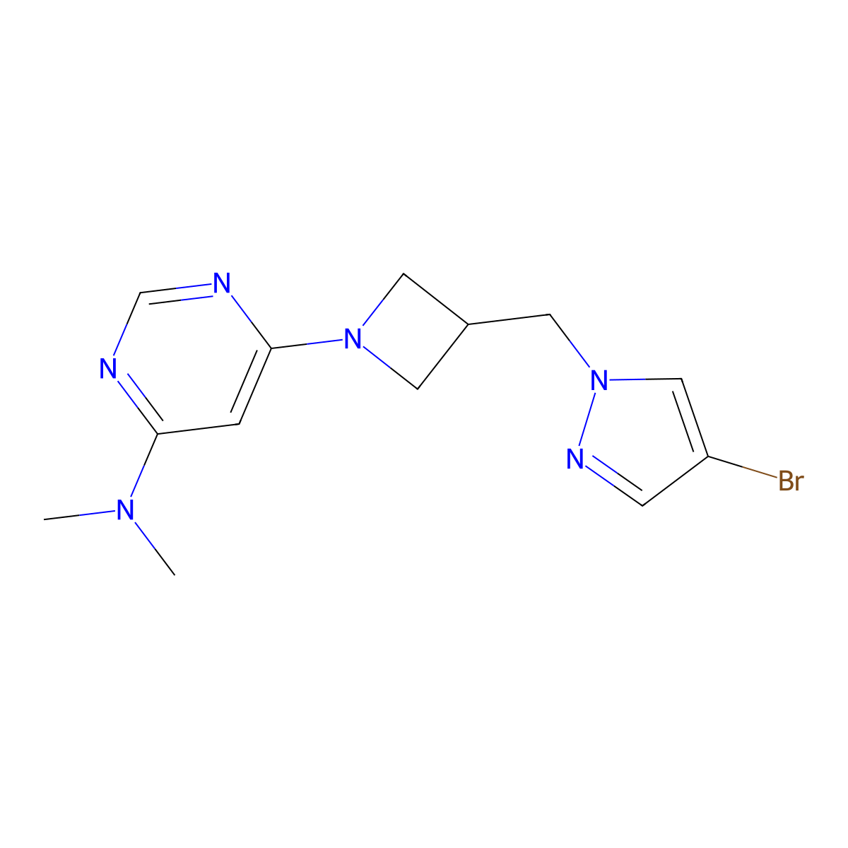 6-{3-[(4-bromo-1H-pyrazol-1-yl)methyl]azetidin-1-yl}-N,N-dimethylpyrimidin-4-amine molecular structure, CAS 2877675-19-7