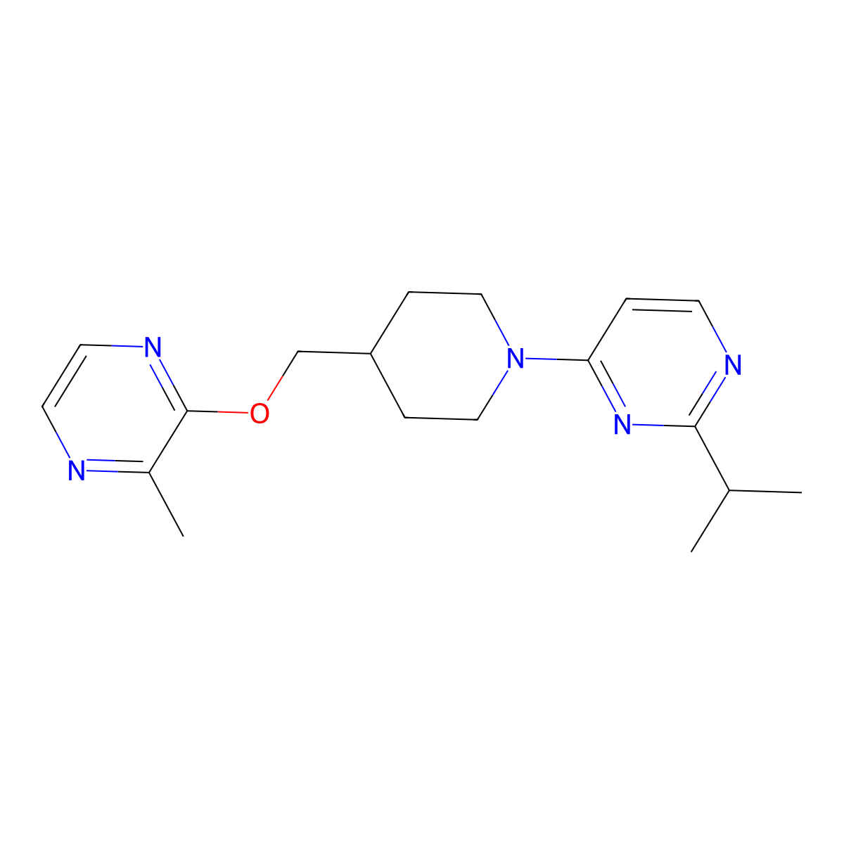 4-(4-{[(3-Methylpyrazin-2-yl)oxy]methyl}piperidin-1-yl)-2-(propan-2-yl)pyrimidine molecular structure, CAS 2877675-20-0