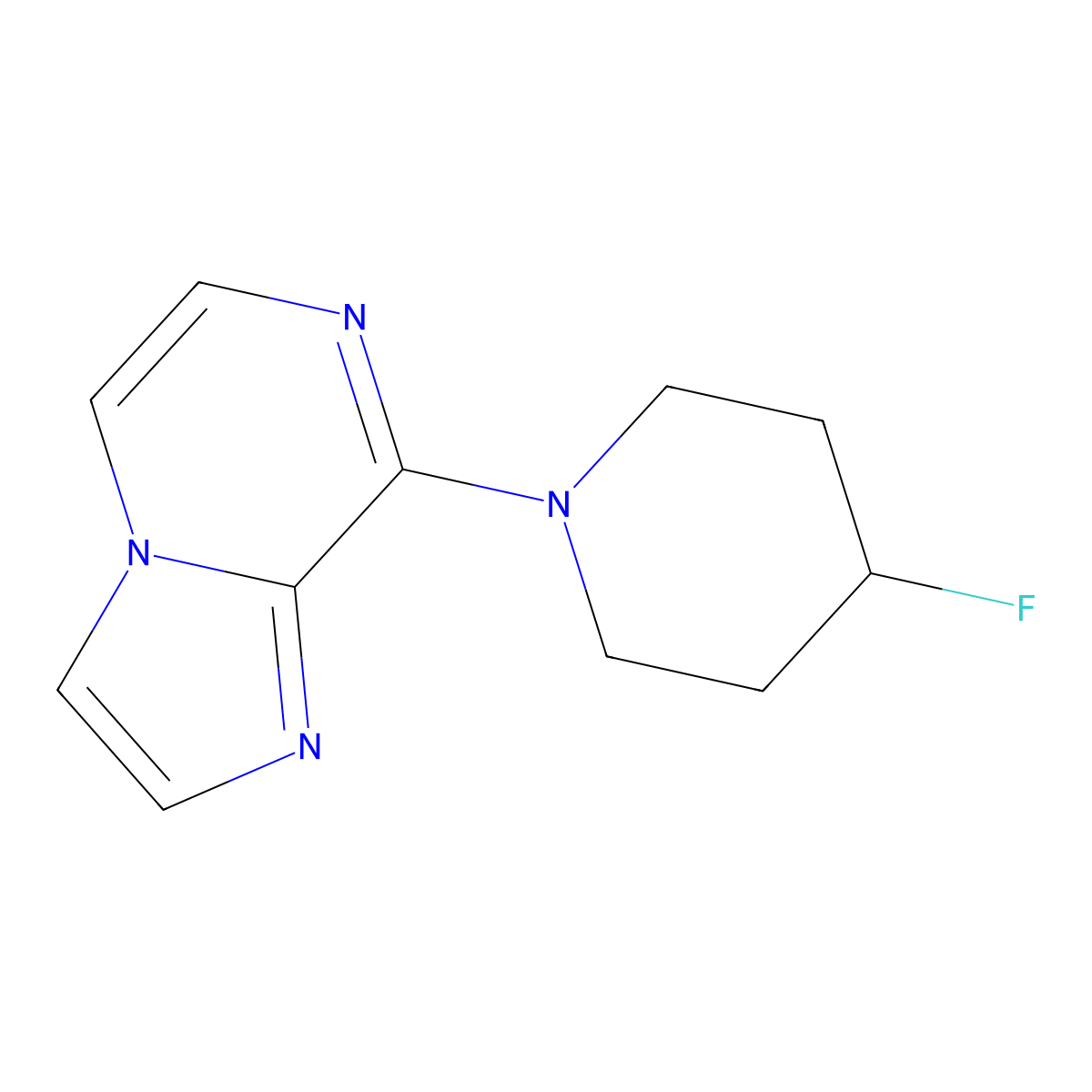 4-Fluoro-1-{imidazo[1,2-a]pyrazin-8-yl}piperidine molecular structure, CAS 2877675-21-1