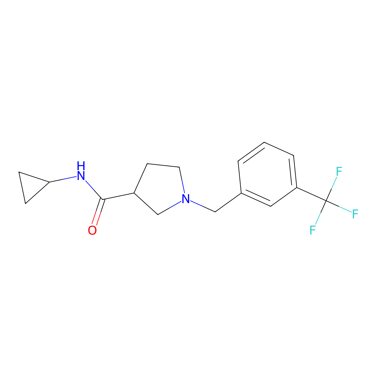 N-cyclopropyl-1-{[3-(trifluoromethyl)phenyl]methyl}pyrrolidine-3-carboxamide molecular structure, CAS 2877675-23-3