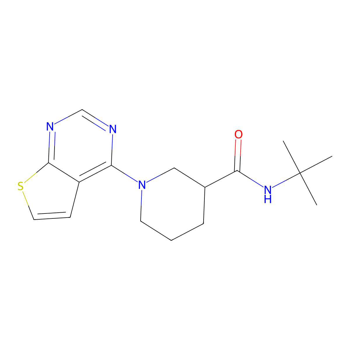 N-tert-butyl-1-{thieno[2,3-d]pyrimidin-4-yl}piperidine-3-carboxamide molecular structure, CAS 2877675-25-5