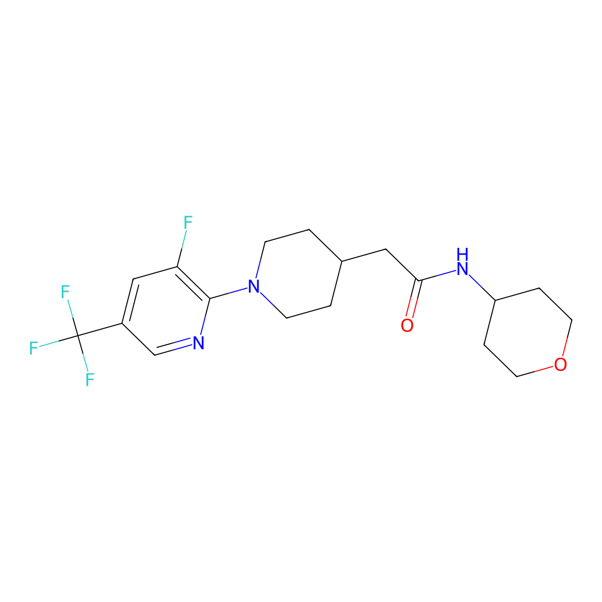 2-{1-[3-fluoro-5-(trifluoromethyl)pyridin-2-yl]piperidin-4-yl}-N-(oxan-4-yl)acetamide molecular structure, CAS 2877675-27-7