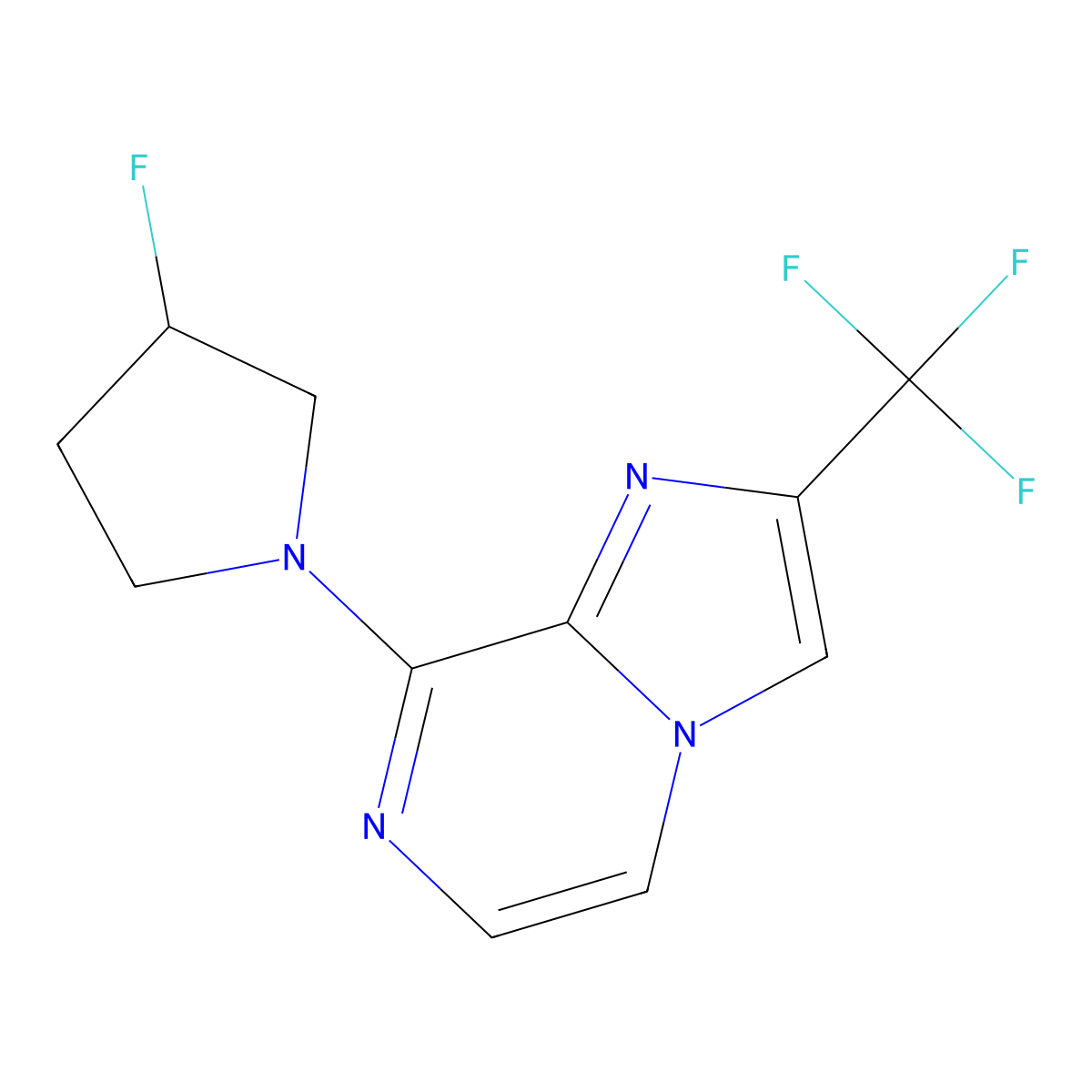 3-Fluoro-1-[2-(trifluoromethyl)imidazo[1,2-a]pyrazin-8-yl]pyrrolidine molecular structure, CAS 2877675-30-2