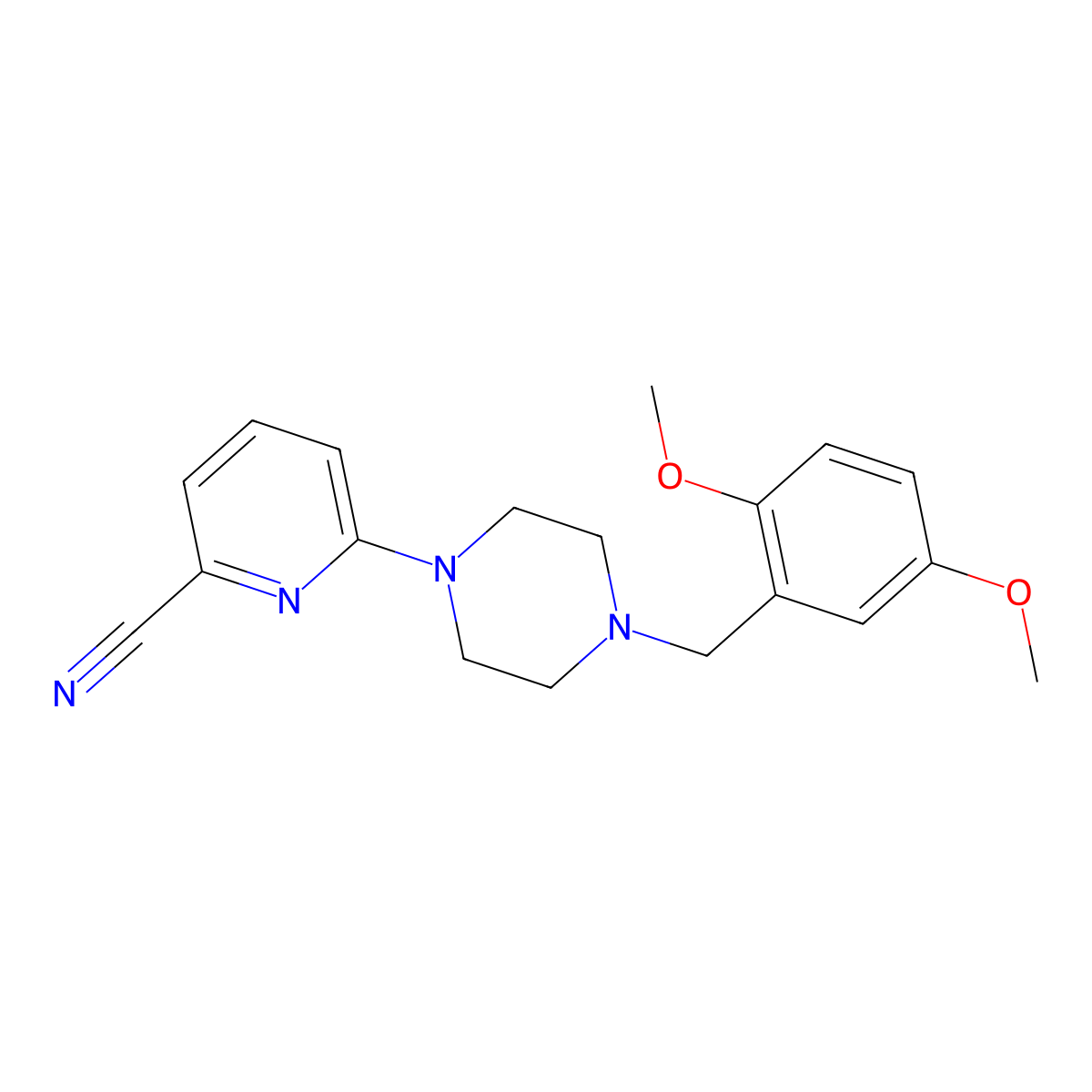 6-{4-[(2,5-Dimethoxyphenyl)methyl]piperazin-1-yl}pyridine-2-carbonitrile molecular structure, CAS 2877675-32-4