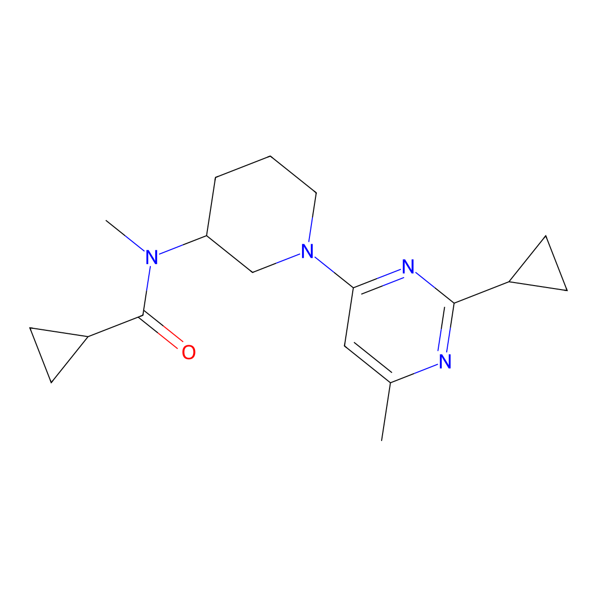N-[1-(2-cyclopropyl-6-methylpyrimidin-4-yl)piperidin-3-yl]-N-methylcyclopropanecarboxamide molecular structure, CAS 2877675-33-5