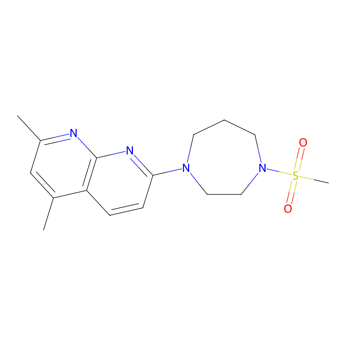 7-(4-Methanesulfonyl-1,4-diazepan-1-yl)-2,4-dimethyl-1,8-naphthyridine molecular structure, CAS 2877675-35-7