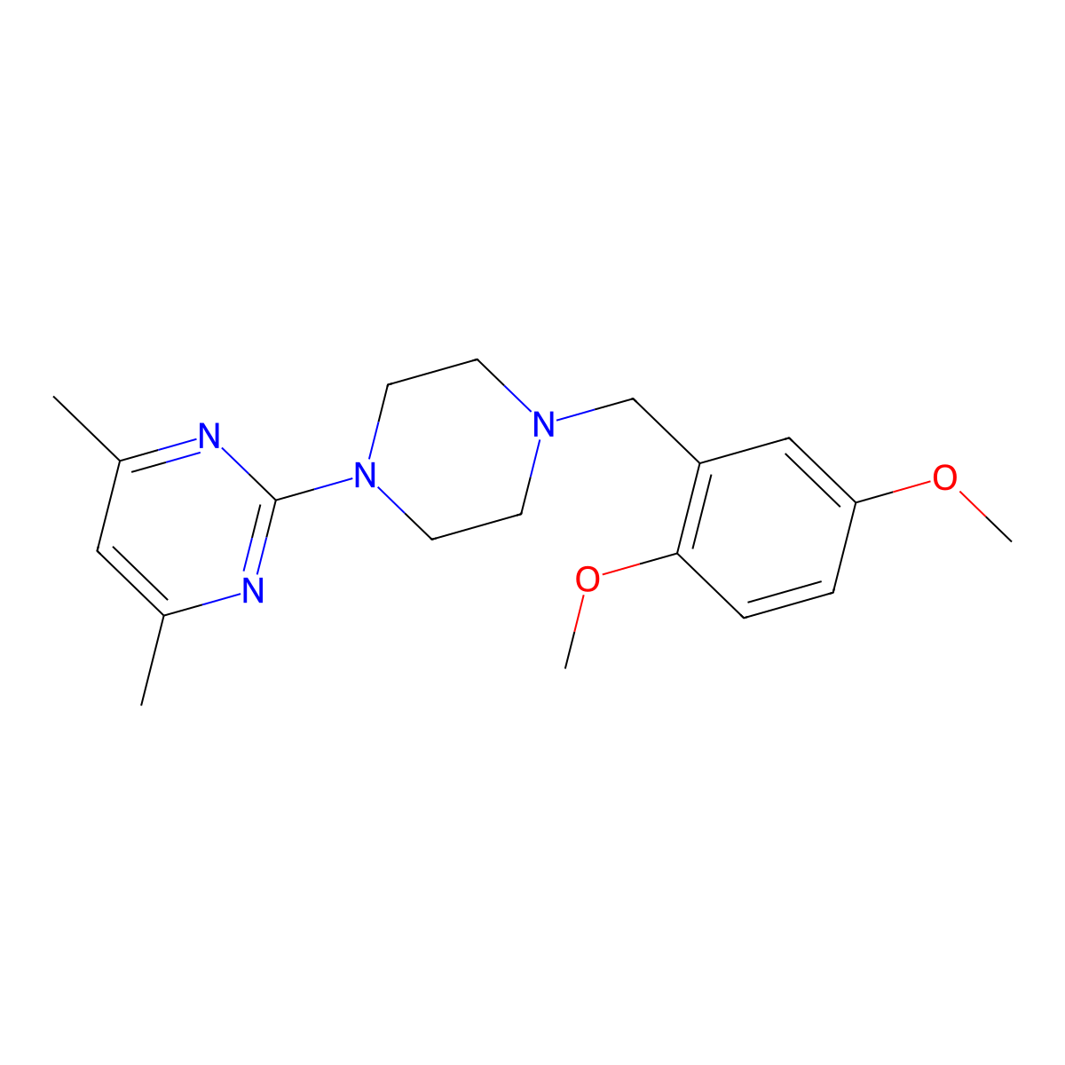 2-{4-[(2,5-Dimethoxyphenyl)methyl]piperazin-1-yl}-4,6-dimethylpyrimidine molecular structure, CAS 2877675-36-8