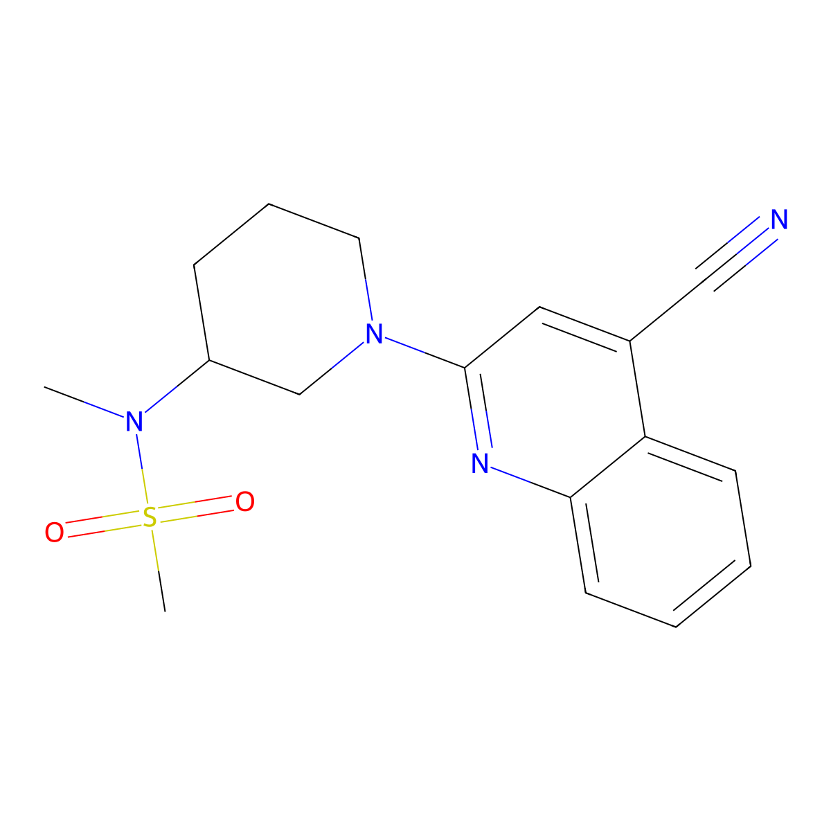 N-[1-(4-cyanoquinolin-2-yl)piperidin-3-yl]-N-methylmethanesulfonamide molecular structure, CAS 2877675-37-9