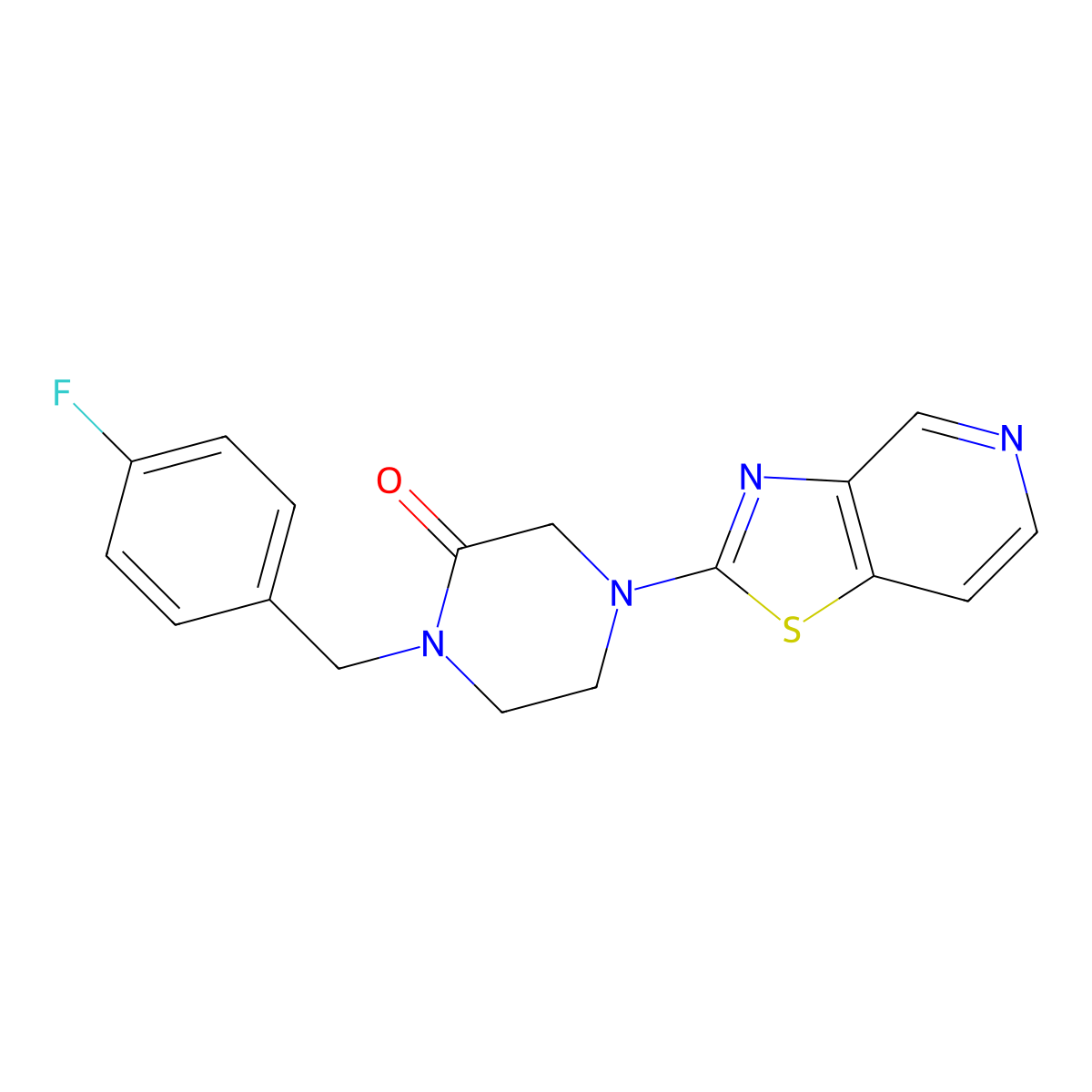 1-[(4-Fluorophenyl)methyl]-4-{[1,3]thiazolo[4,5-c]pyridin-2-yl}piperazin-2-one molecular structure, CAS 2877675-43-7
