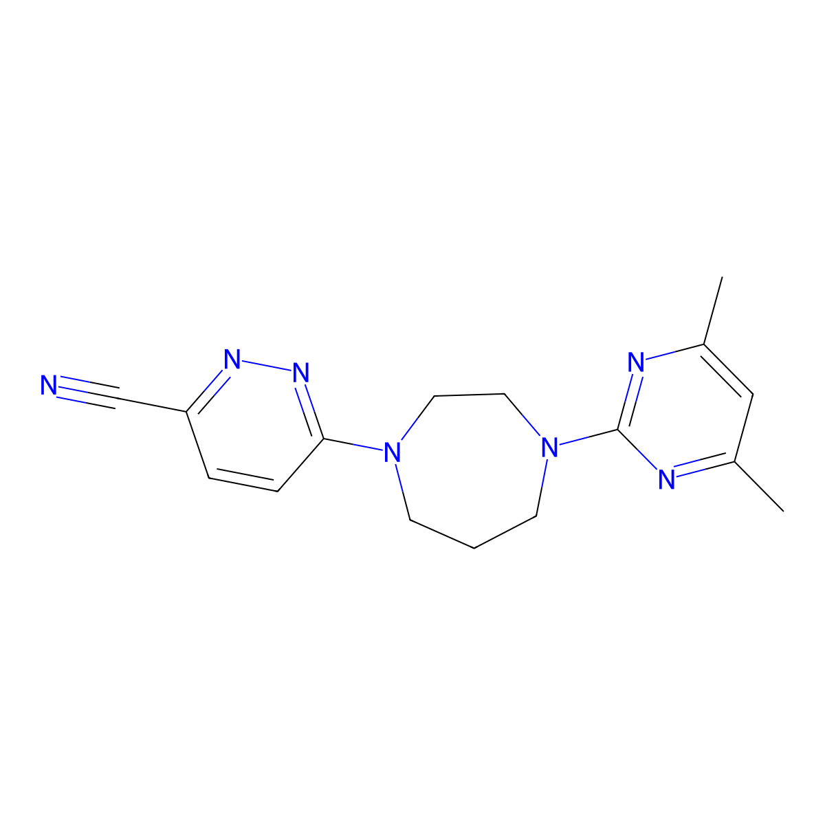 6-[4-(4,6-Dimethylpyrimidin-2-yl)-1,4-diazepan-1-yl]pyridazine-3-carbonitrile molecular structure, CAS 2877675-48-2