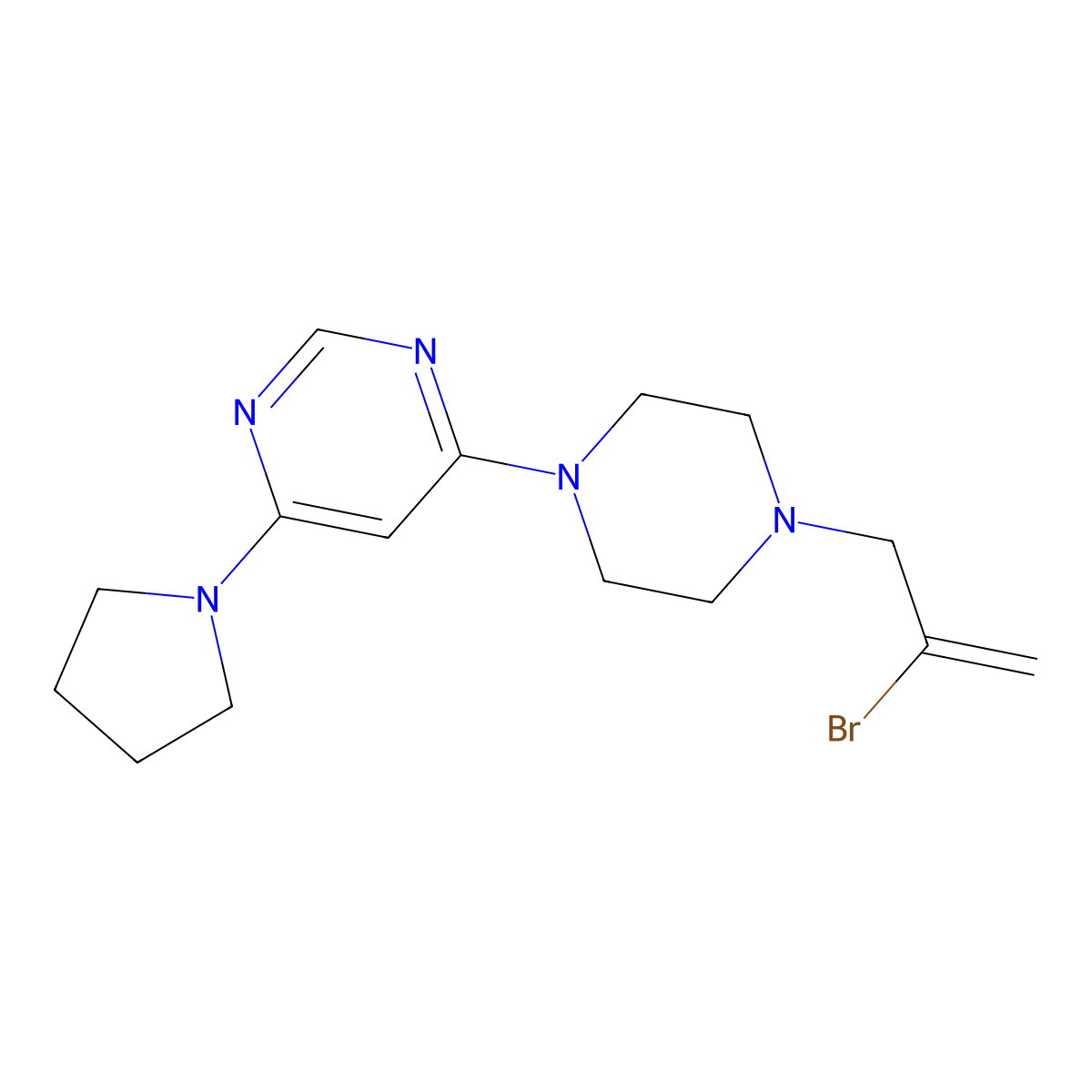 4-[4-(2-Bromoprop-2-en-1-yl)piperazin-1-yl]-6-(pyrrolidin-1-yl)pyrimidine molecular structure, CAS 2877675-52-8