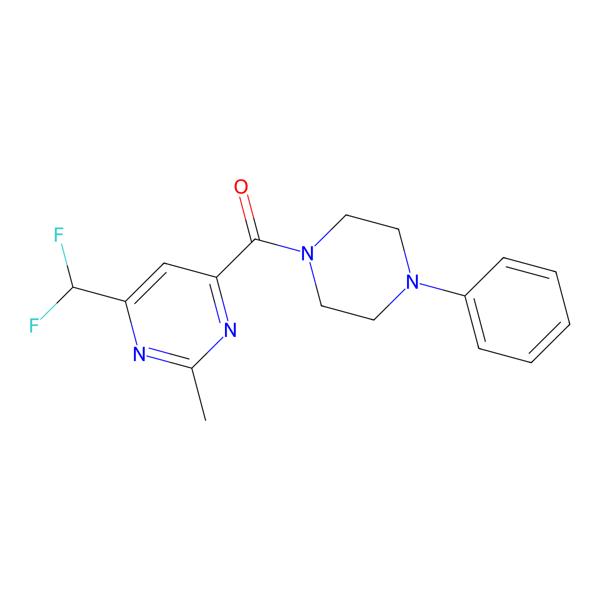 4-(Difluoromethyl)-2-methyl-6-(4-phenylpiperazine-1-carbonyl)pyrimidine molecular structure, CAS 2877675-53-9