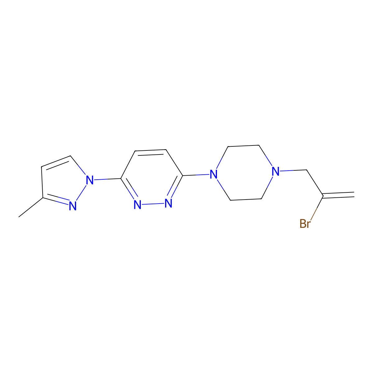 3-[4-(2-bromoprop-2-en-1-yl)piperazin-1-yl]-6-(3-methyl-1H-pyrazol-1-yl)pyridazine molecular structure, CAS 2877675-56-2