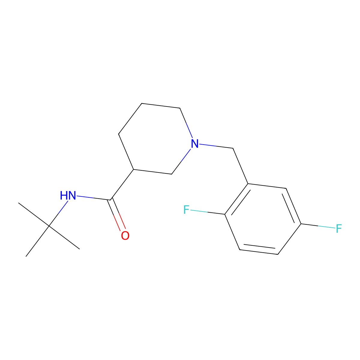 N-tert-butyl-1-[(2,5-difluorophenyl)methyl]piperidine-3-carboxamide molecular structure, CAS 2877675-60-8