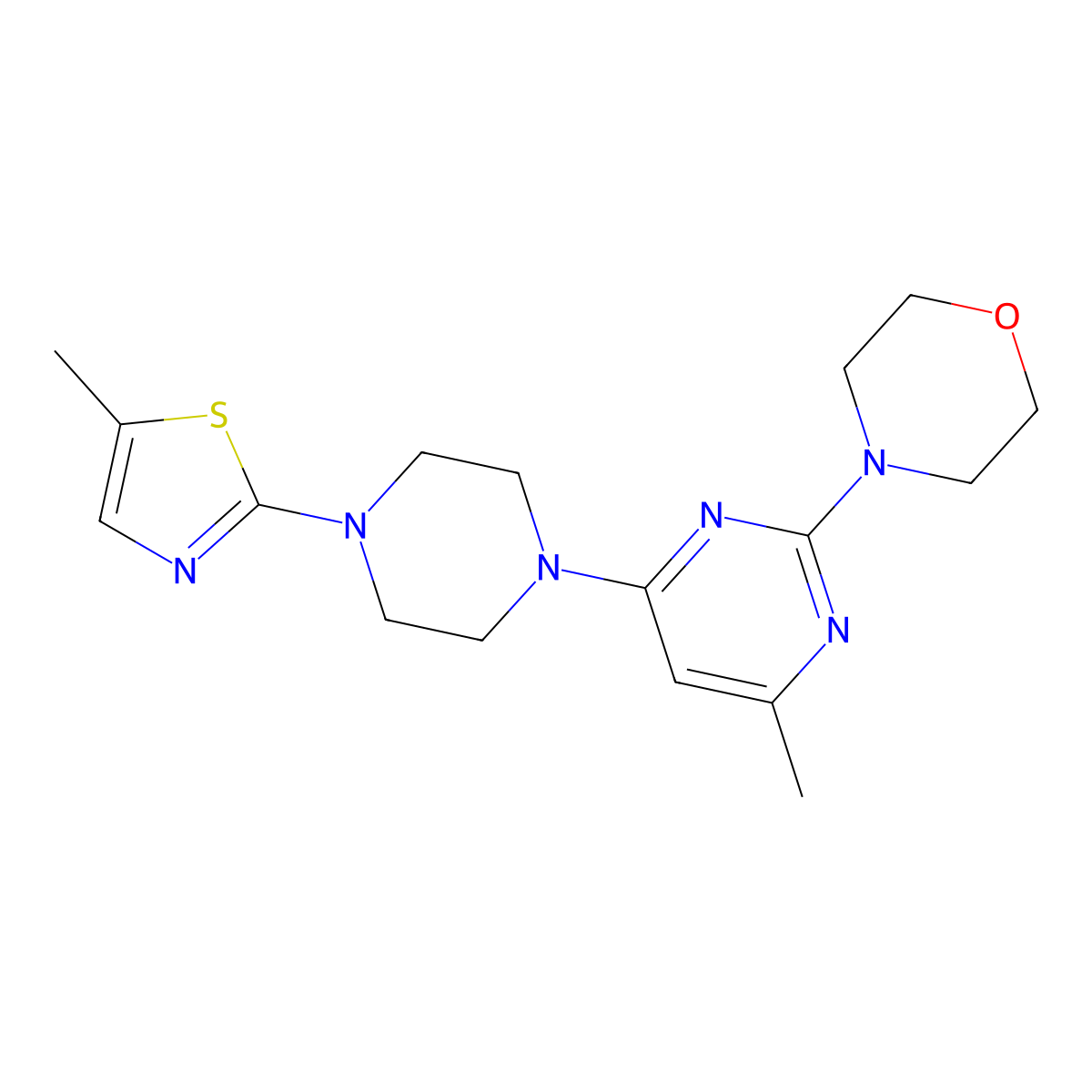 4-{4-Methyl-6-[4-(5-methyl-1,3-thiazol-2-yl)piperazin-1-yl]pyrimidin-2-yl}morpholine molecular structure, CAS 2877675-61-9
