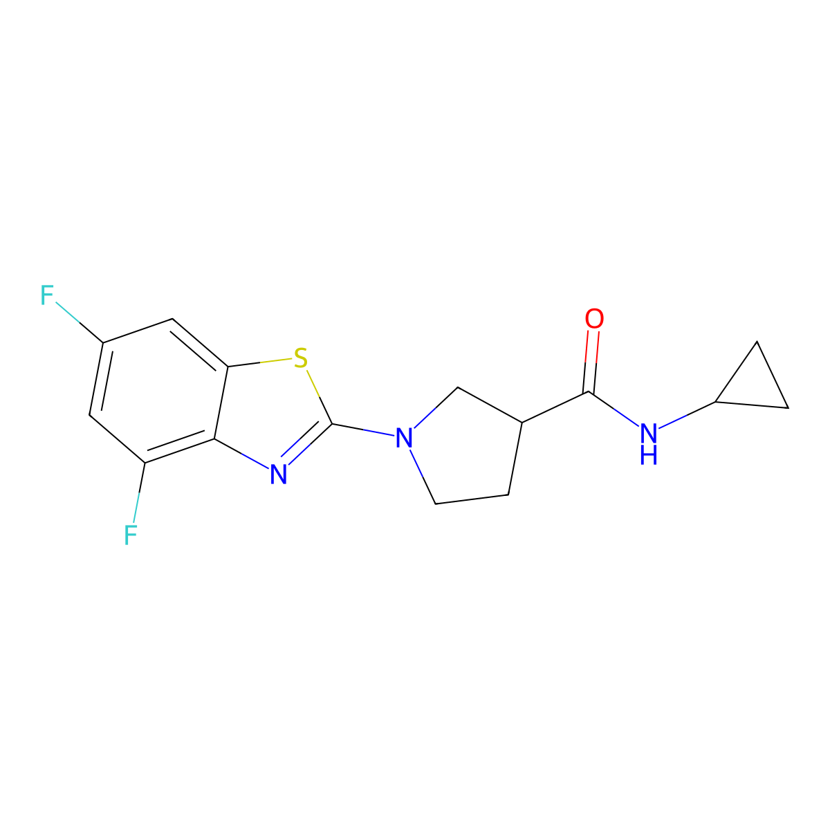 N-cyclopropyl-1-(4,6-difluoro-1,3-benzothiazol-2-yl)pyrrolidine-3-carboxamide molecular structure, CAS 2877675-62-0