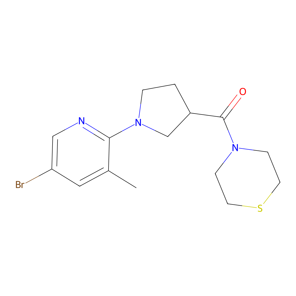 4-[1-(5-Bromo-3-methylpyridin-2-yl)pyrrolidine-3-carbonyl]thiomorpholine molecular structure, CAS 2877675-65-3