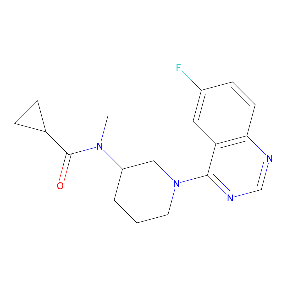 N-[1-(6-fluoroquinazolin-4-yl)piperidin-3-yl]-N-methylcyclopropanecarboxamide molecular structure, CAS 2877675-67-5