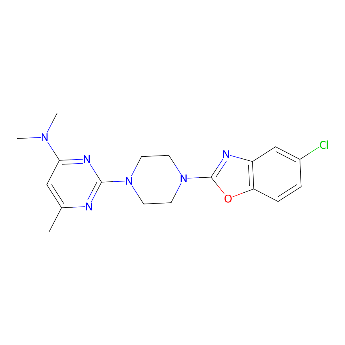 2-[4-(5-chloro-1,3-benzoxazol-2-yl)piperazin-1-yl]-N,N,6-trimethylpyrimidin-4-amine molecular structure, CAS 2877675-71-1