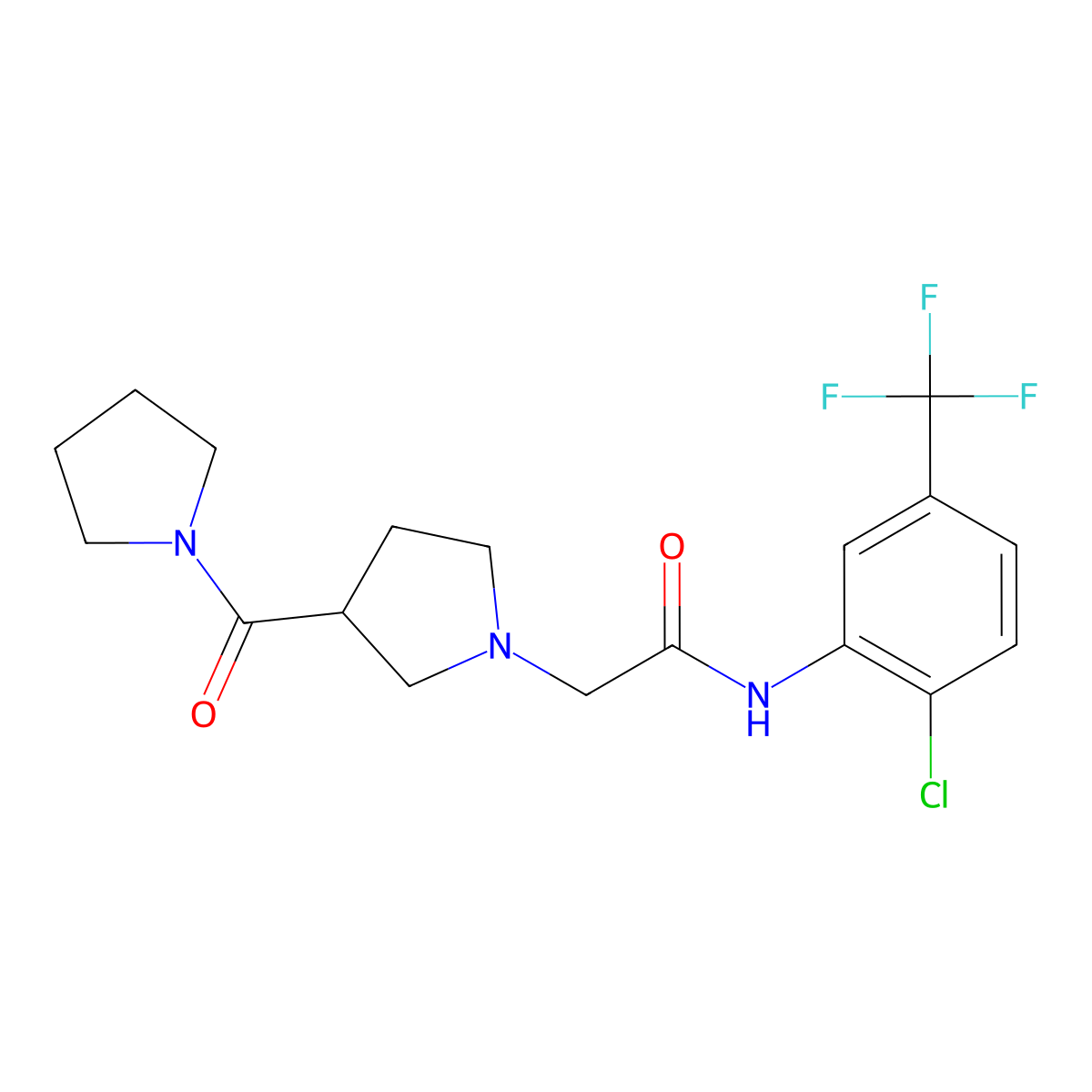 N-[2-chloro-5-(trifluoromethyl)phenyl]-2-[3-(pyrrolidine-1-carbonyl)pyrrolidin-1-yl]acetamide molecular structure, CAS 2877675-72-2
