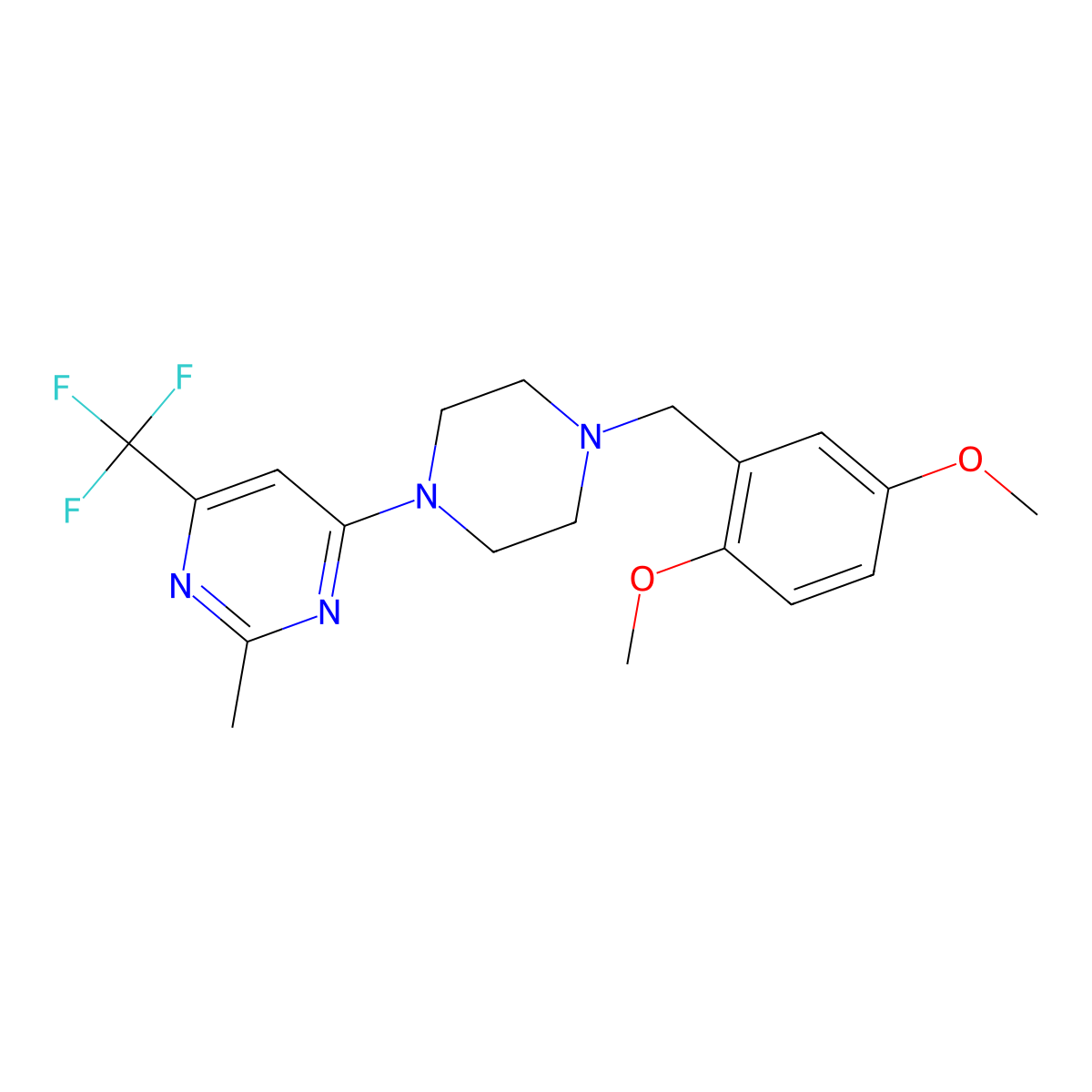 4-{4-[(2,5-Dimethoxyphenyl)methyl]piperazin-1-yl}-2-methyl-6-(trifluoromethyl)pyrimidine molecular structure, CAS 2877675-73-3