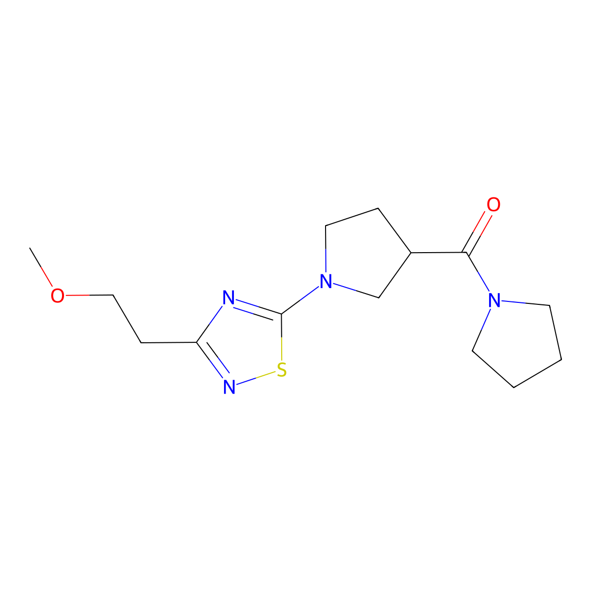 3-(2-Methoxyethyl)-5-[3-(pyrrolidine-1-carbonyl)pyrrolidin-1-yl]-1,2,4-thiadiazole molecular structure, CAS 2877675-74-4