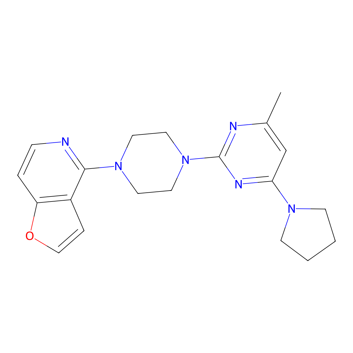 2-(4-{Furo[3,2-c]pyridin-4-yl}piperazin-1-yl)-4-methyl-6-(pyrrolidin-1-yl)pyrimidine molecular structure, CAS 2877675-75-5