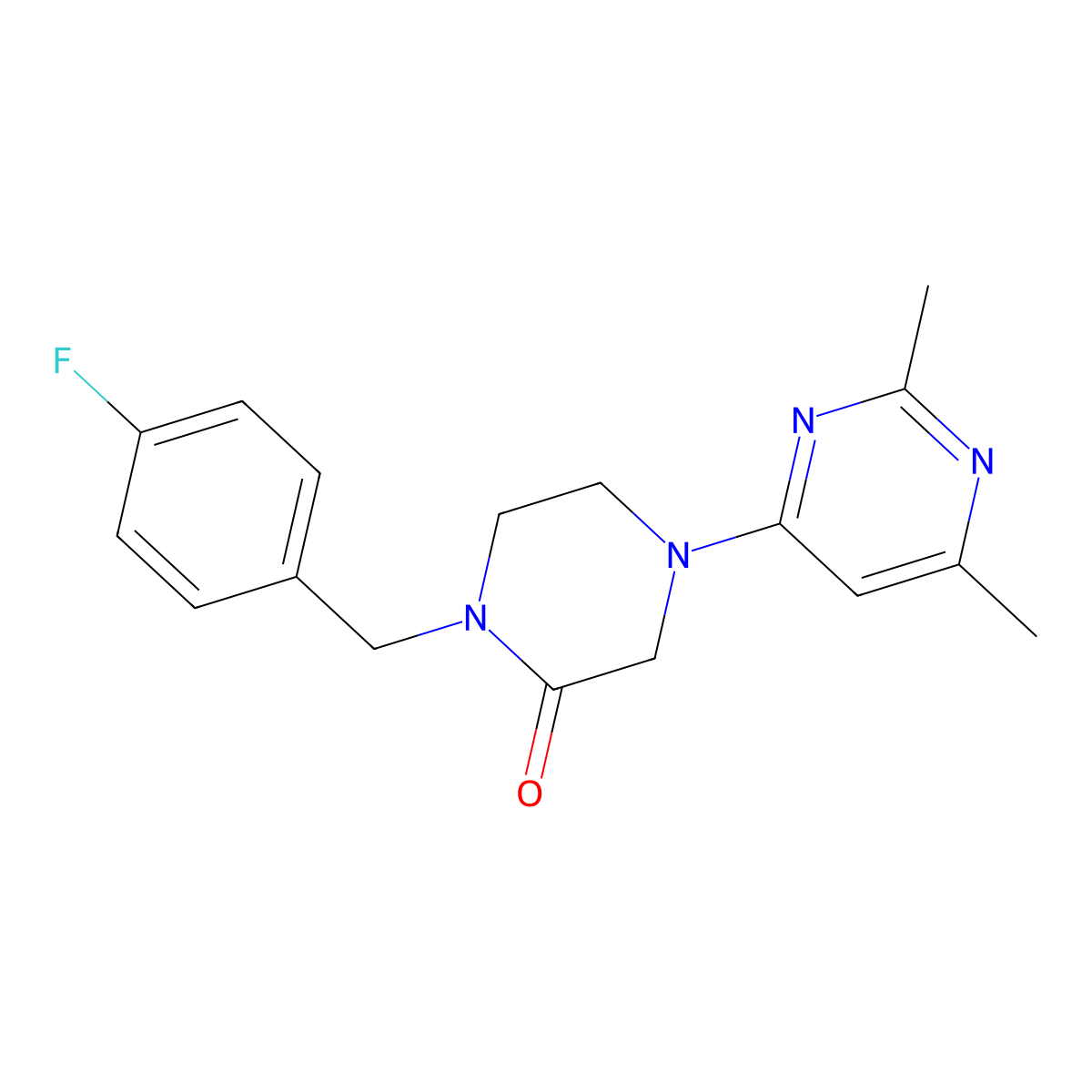 4-(2,6-Dimethylpyrimidin-4-yl)-1-[(4-fluorophenyl)methyl]piperazin-2-one molecular structure, CAS 2877675-79-9