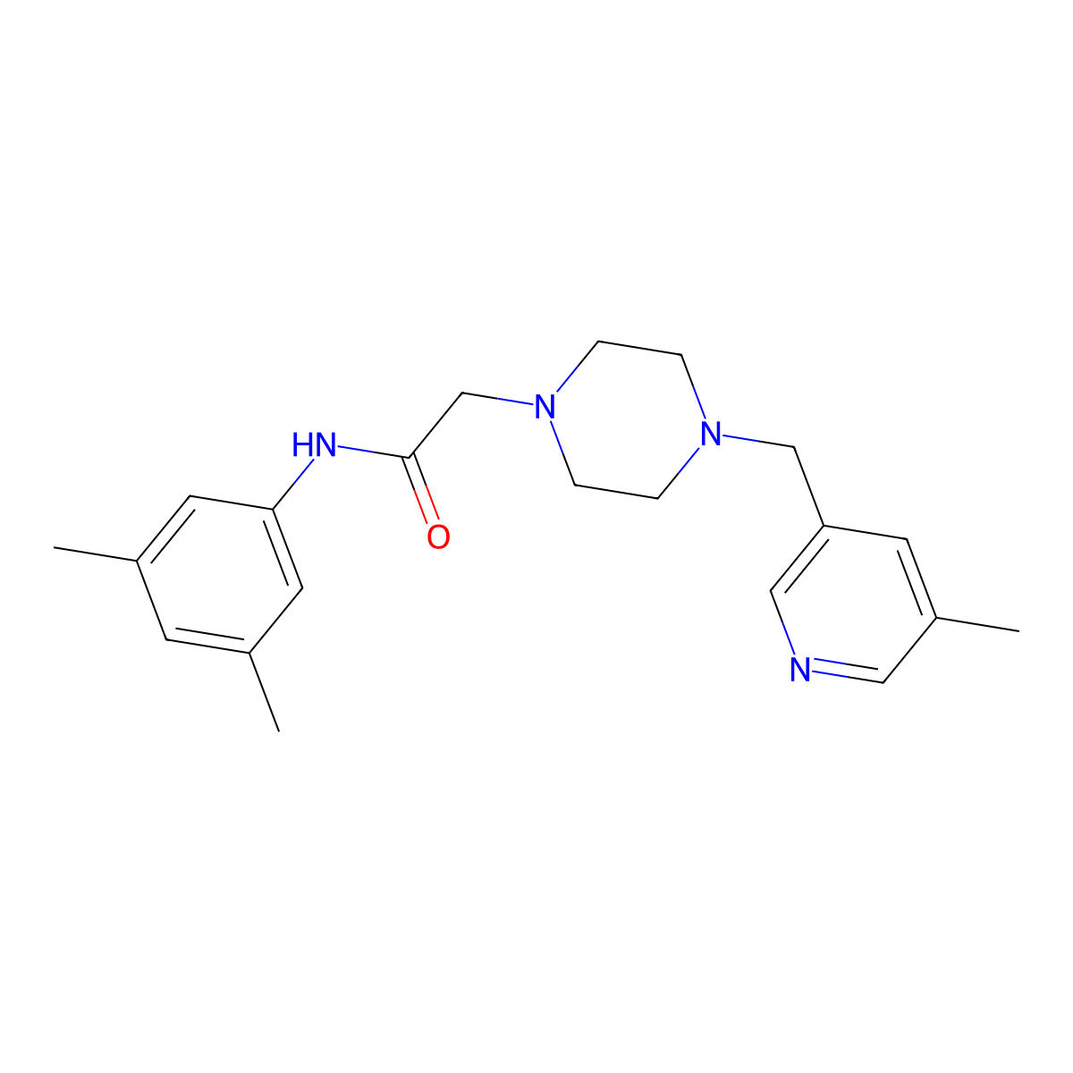 N-(3,5-dimethylphenyl)-2-{4-[(5-methylpyridin-3-yl)methyl]piperazin-1-yl}acetamide molecular structure, CAS 2877675-80-2