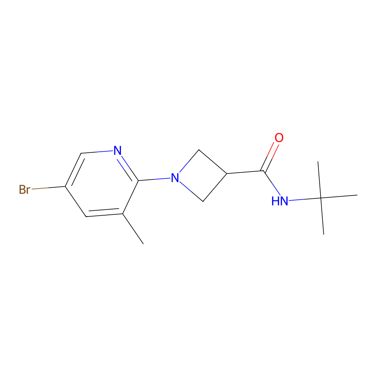 1-(5-bromo-3-methylpyridin-2-yl)-N-tert-butylazetidine-3-carboxamide molecular structure, CAS 2877675-82-4