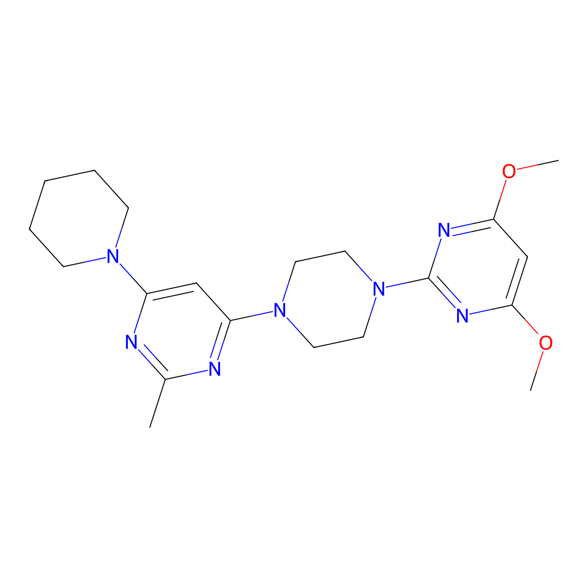 4-[4-(4,6-Dimethoxypyrimidin-2-yl)piperazin-1-yl]-2-methyl-6-(piperidin-1-yl)pyrimidine molecular structure, CAS 2877675-83-5