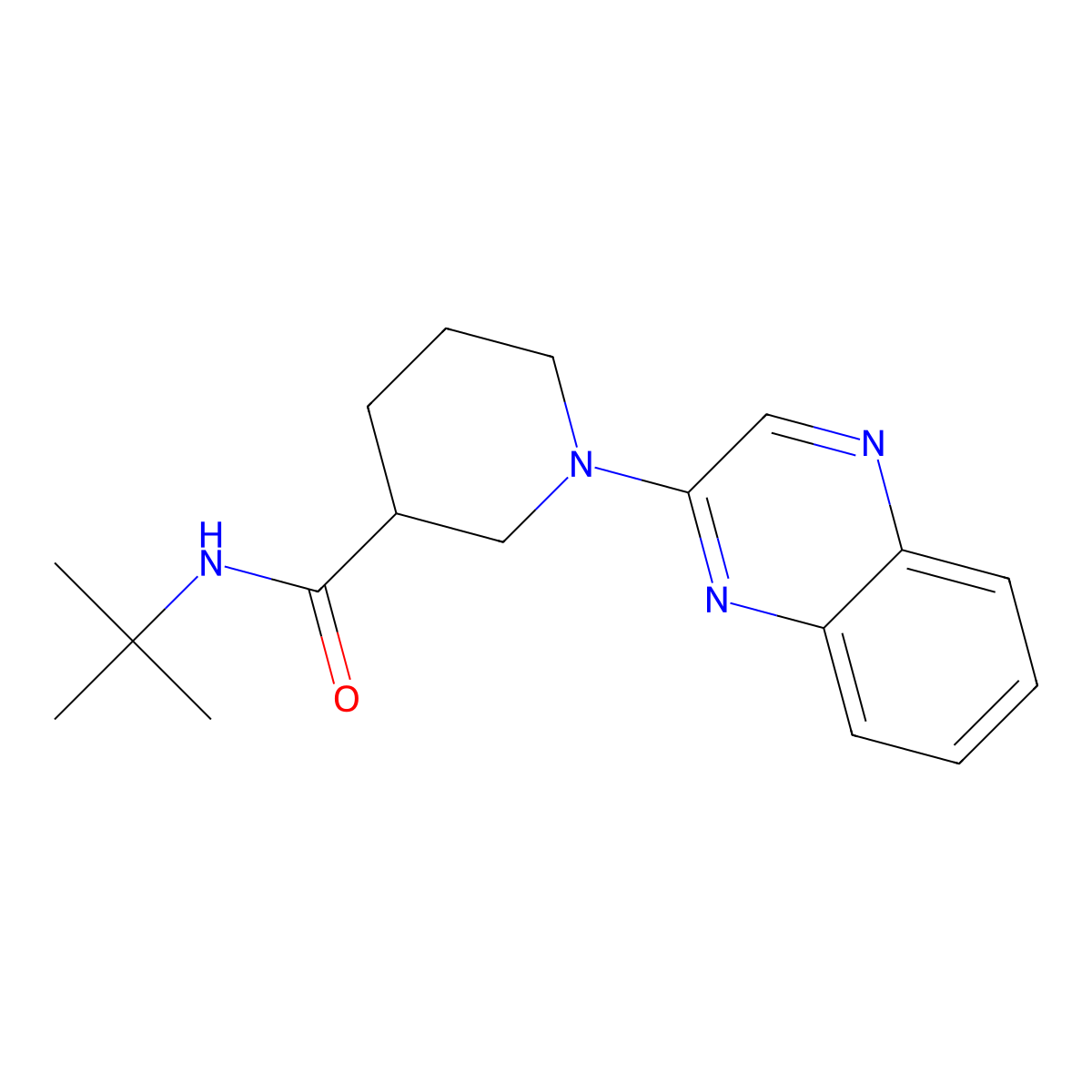 N-tert-butyl-1-(quinoxalin-2-yl)piperidine-3-carboxamide molecular structure, CAS 2877675-88-0