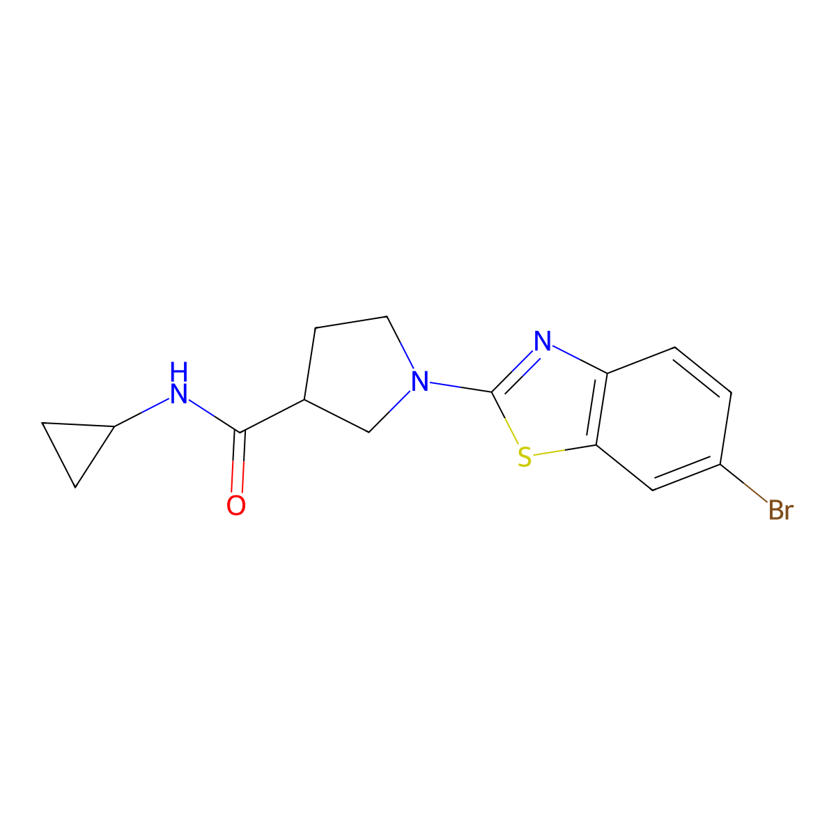1-(6-bromo-1,3-benzothiazol-2-yl)-N-cyclopropylpyrrolidine-3-carboxamide molecular structure, CAS 2877675-90-4