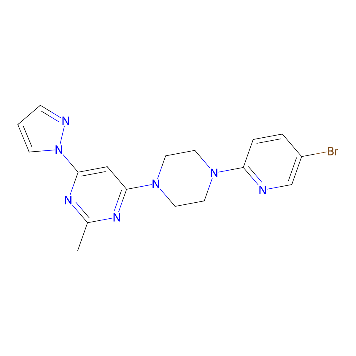 4-[4-(5-bromopyridin-2-yl)piperazin-1-yl]-2-methyl-6-(1H-pyrazol-1-yl)pyrimidine molecular structure, CAS 2877676-02-1