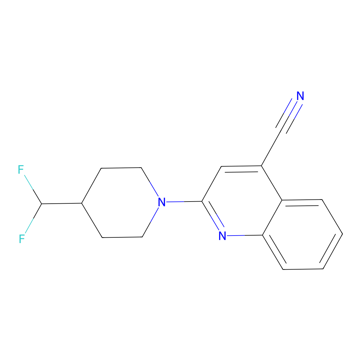 2-[4-(Difluoromethyl)piperidin-1-yl]quinoline-4-carbonitrile molecular structure, CAS 2877676-05-4