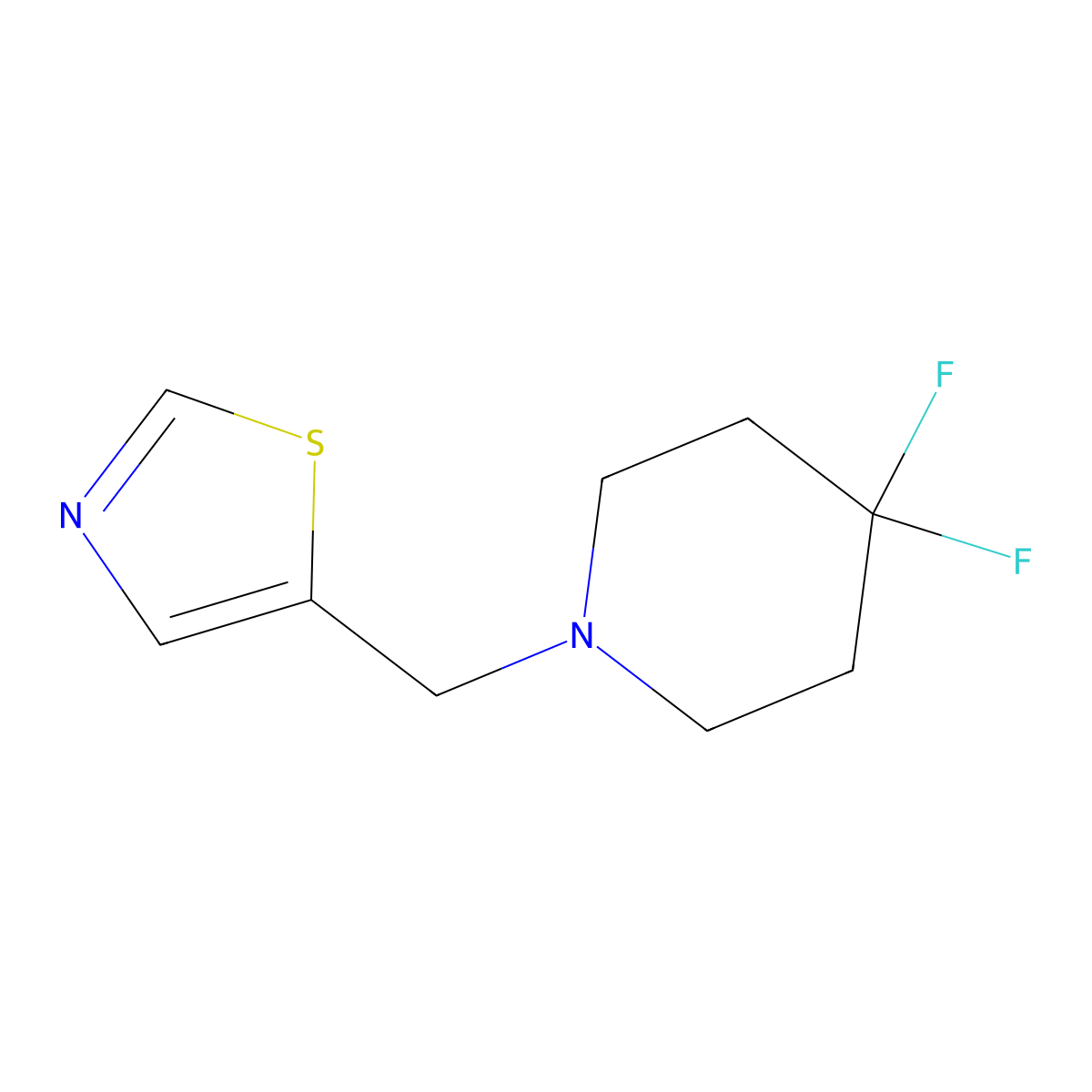 4,4-Difluoro-1-[(1,3-thiazol-5-yl)methyl]piperidine molecular structure, CAS 2877676-06-5