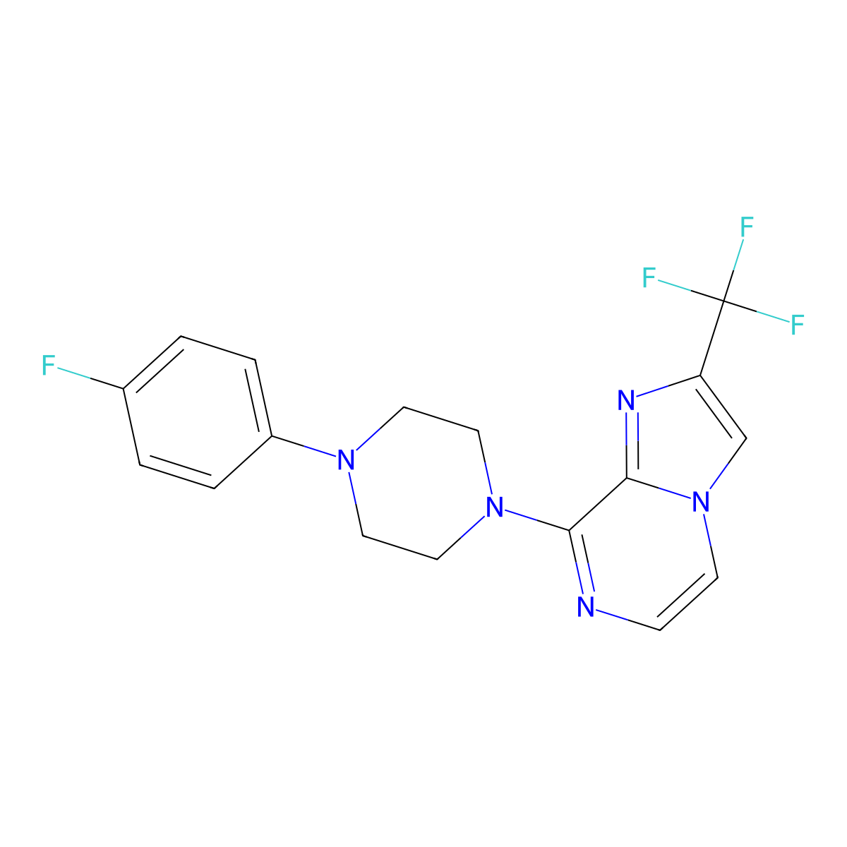 1-(4-Fluorophenyl)-4-[2-(trifluoromethyl)imidazo[1,2-a]pyrazin-8-yl]piperazine molecular structure, CAS 2877676-08-7