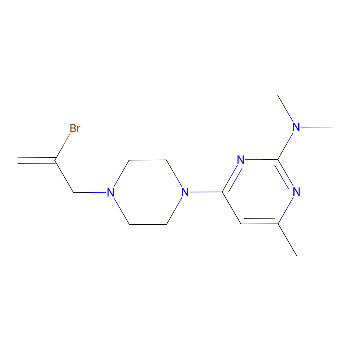4-[4-(2-bromoprop-2-en-1-yl)piperazin-1-yl]-N,N,6-trimethylpyrimidin-2-amine molecular structure, CAS 2877676-09-8