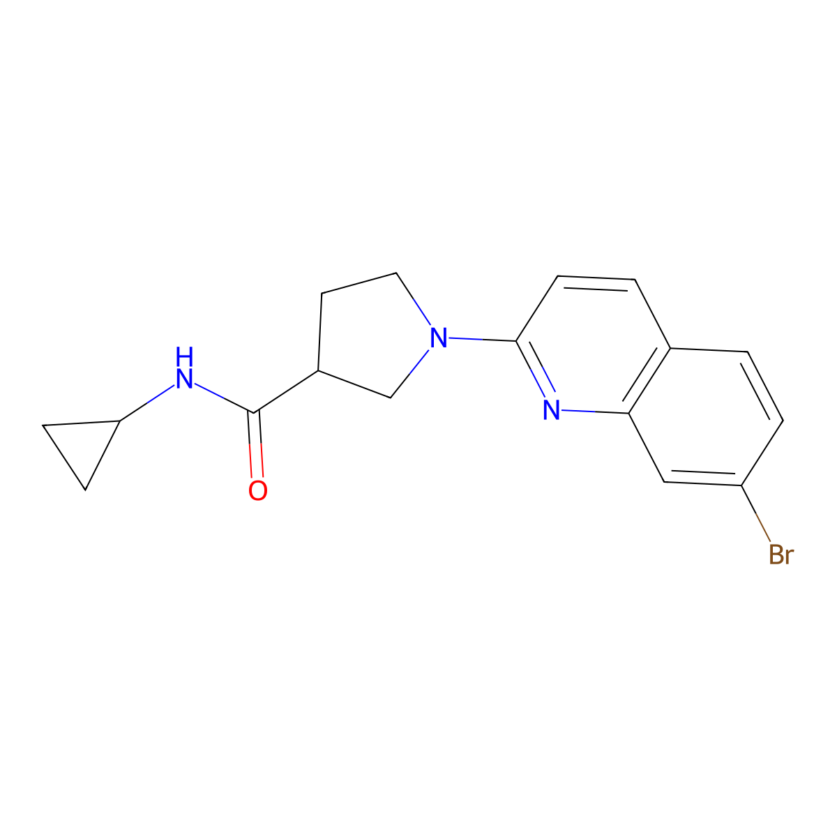 1-(7-bromoquinolin-2-yl)-N-cyclopropylpyrrolidine-3-carboxamide molecular structure, CAS 2877676-10-1