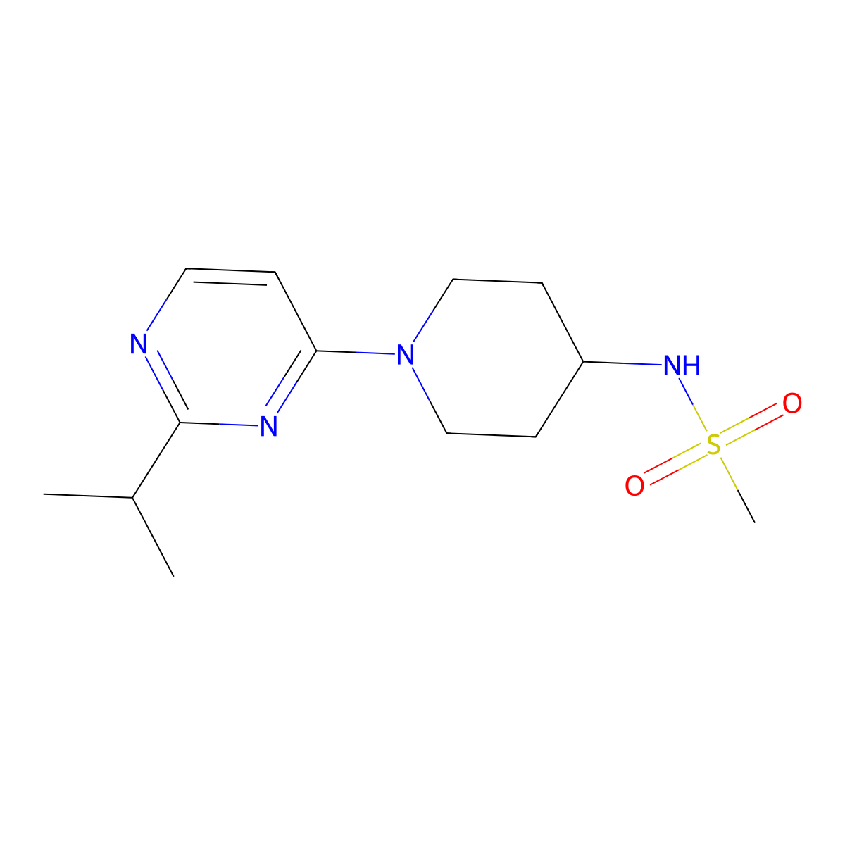 N-{1-[2-(propan-2-yl)pyrimidin-4-yl]piperidin-4-yl}methanesulfonamide molecular structure, CAS 2877676-11-2