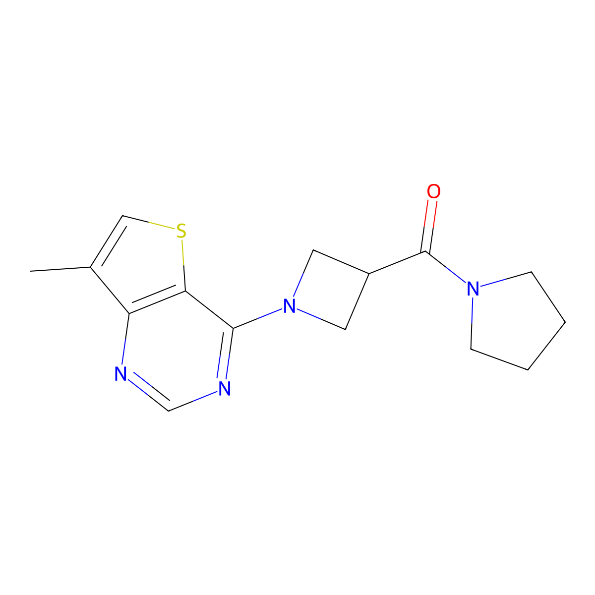 1-(1-{7-Methylthieno[3,2-d]pyrimidin-4-yl}azetidine-3-carbonyl)pyrrolidine molecular structure, CAS 2877676-15-6