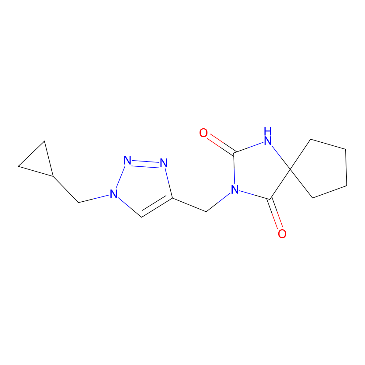 3-{[1-(cyclopropylmethyl)-1H-1,2,3-triazol-4-yl]methyl}-1,3-diazaspiro[4.4]nonane-2,4-dione molecular structure, CAS 2877676-16-7
