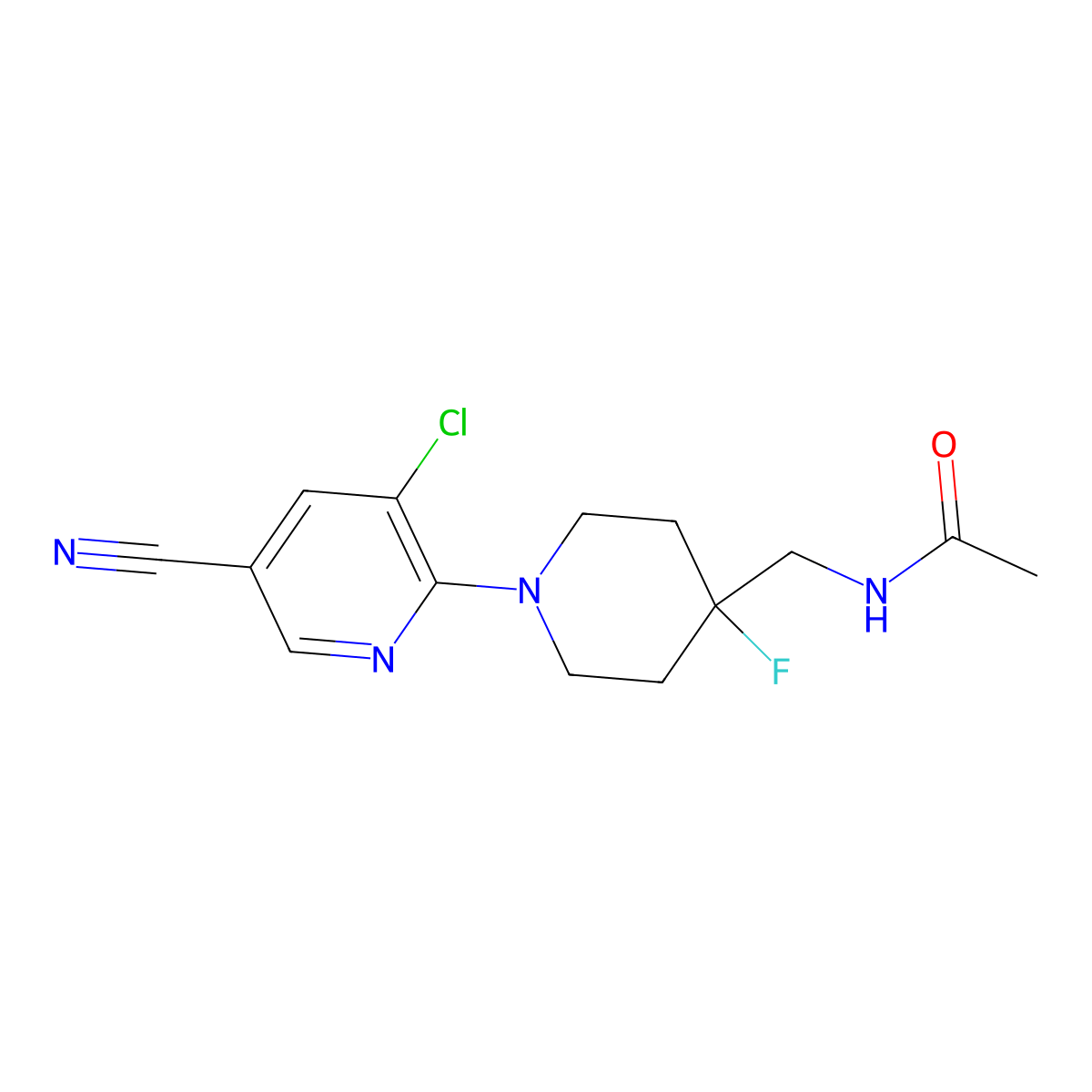 N-{[1-(3-chloro-5-cyanopyridin-2-yl)-4-fluoropiperidin-4-yl]methyl}acetamide molecular structure, CAS 2877676-20-3
