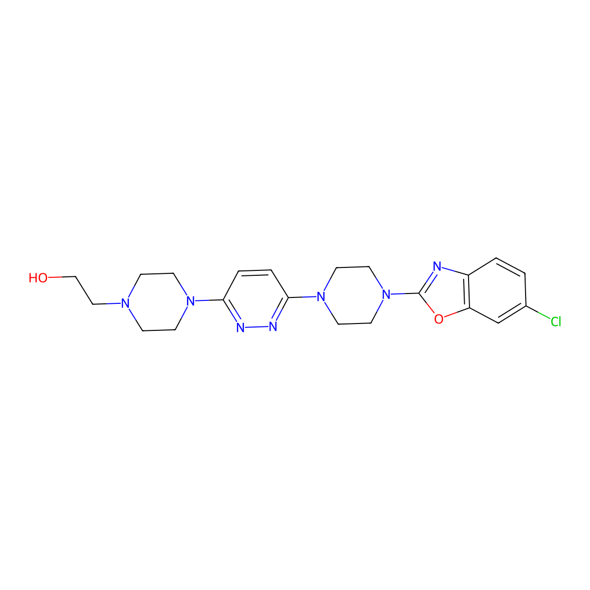 2-(4-{6-[4-(6-Chloro-1,3-benzoxazol-2-yl)piperazin-1-yl]pyridazin-3-yl}piperazin-1-yl)ethan-1-ol molecular structure, CAS 2877676-26-9