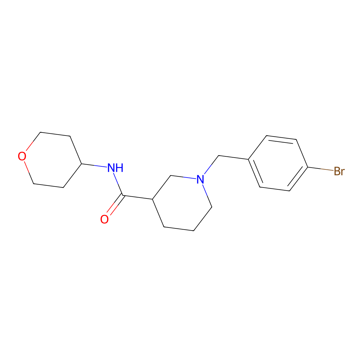 1-[(4-bromophenyl)methyl]-N-(oxan-4-yl)piperidine-3-carboxamide molecular structure, CAS 2877676-31-6