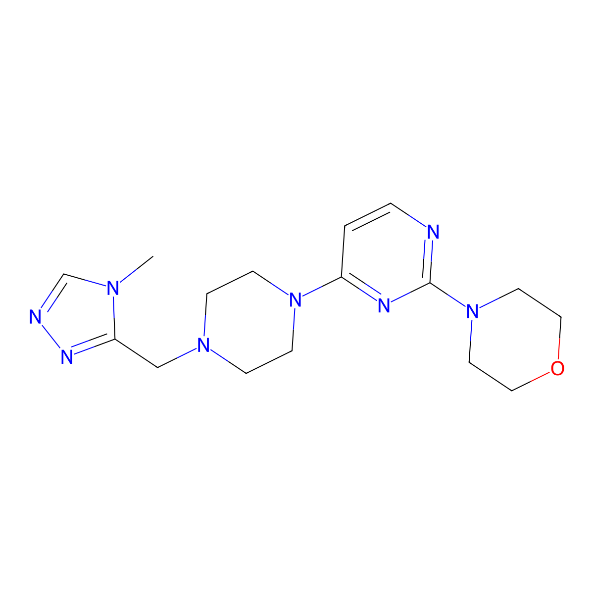 4-(4-{4-[(4-methyl-4H-1,2,4-triazol-3-yl)methyl]piperazin-1-yl}pyrimidin-2-yl)morpholine molecular structure, CAS 2877676-34-9